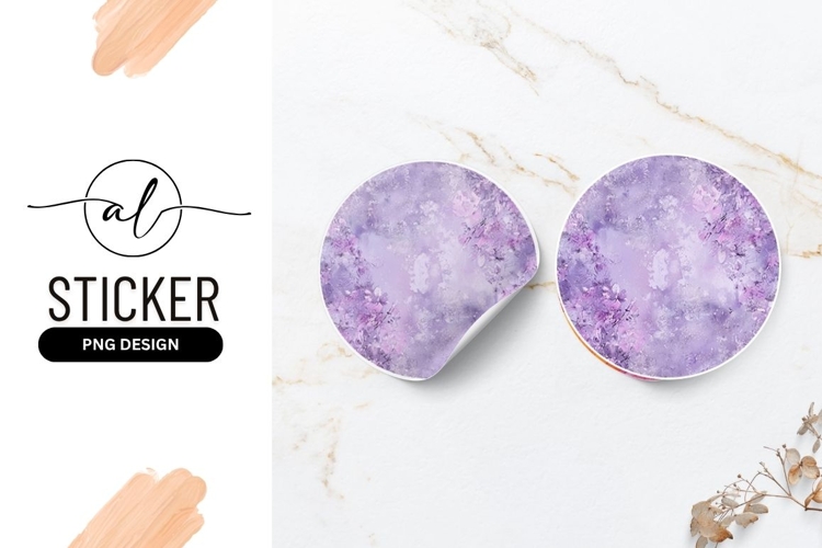 Lavender Floral Round Sticker Png Watercolor Background