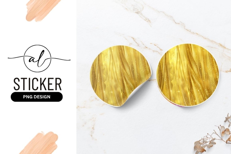 Abstract Flowing Golden Fabric Texture Round Sticker Png