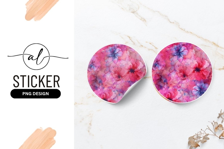 Watercolor Floral Round Sticker Png Design