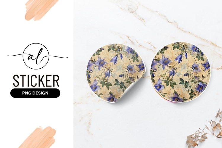 Vintage Floral Design Round Sticker Png Image