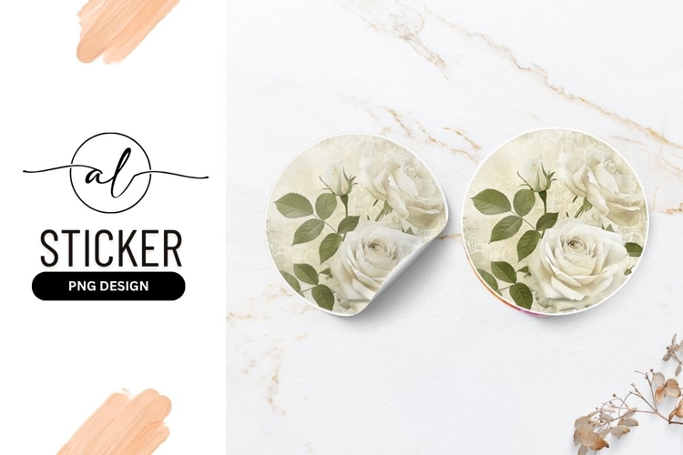 Elegant White Roses Floral Round Sticker Png Design