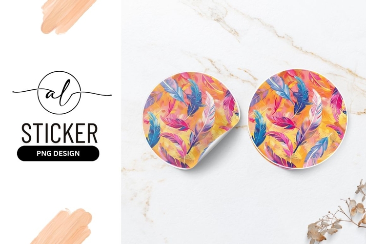 Colorful Feather Illustration Round Sticker Png