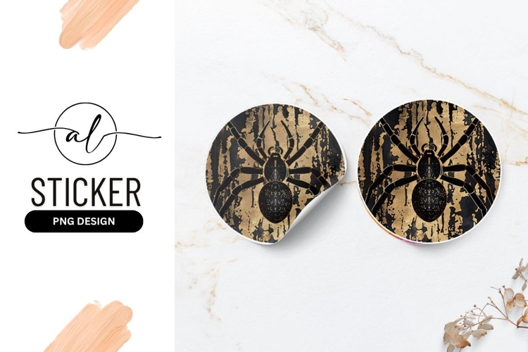 Black Spider Golden Background Round Sticker Png