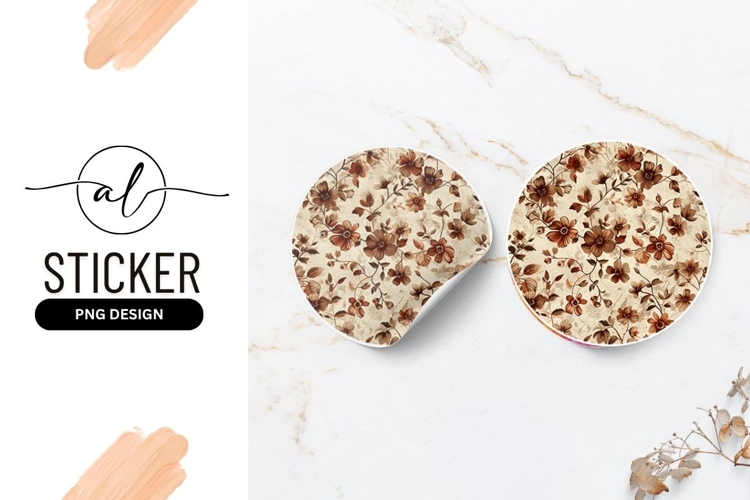 Brown Floral Pattern Round Sticker Png