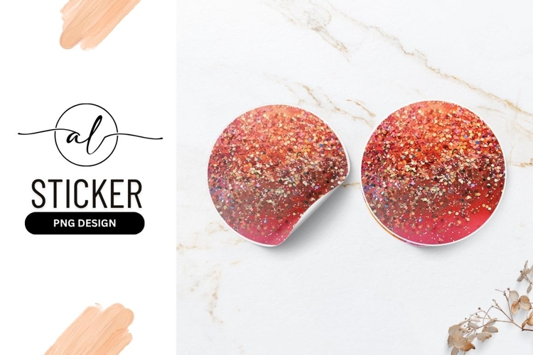 Orange Glitter Round Sticker Png Close Up View