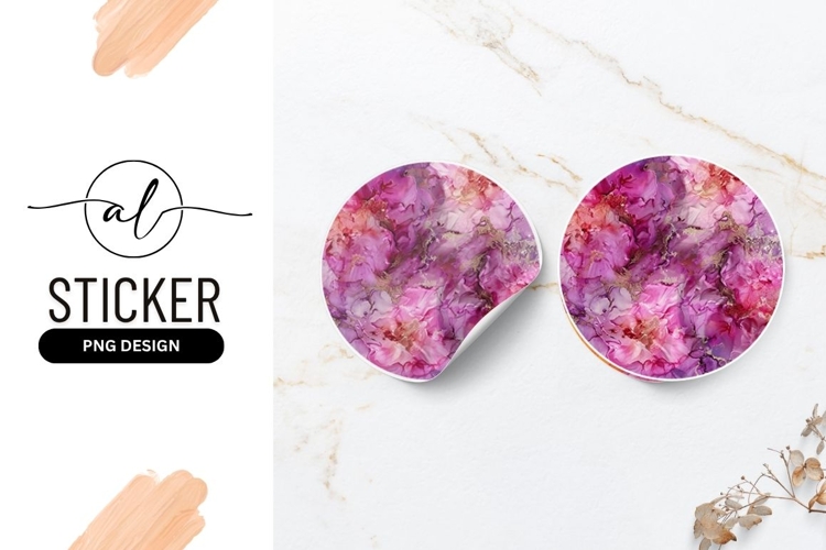 Pink Purple Alcohol Ink Art Round Sticker Png