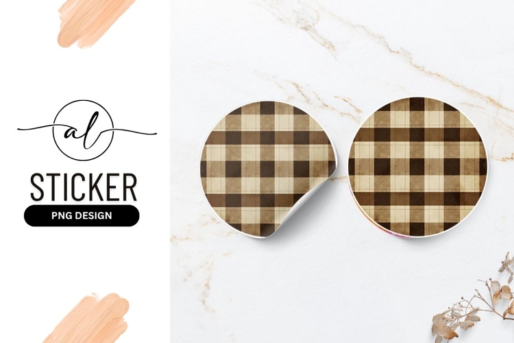 Brown Beige Plaid Pattern Round Sticker Png