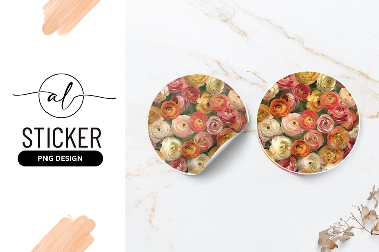 Colorful Ranunculus Flowers Round Sticker Png Image