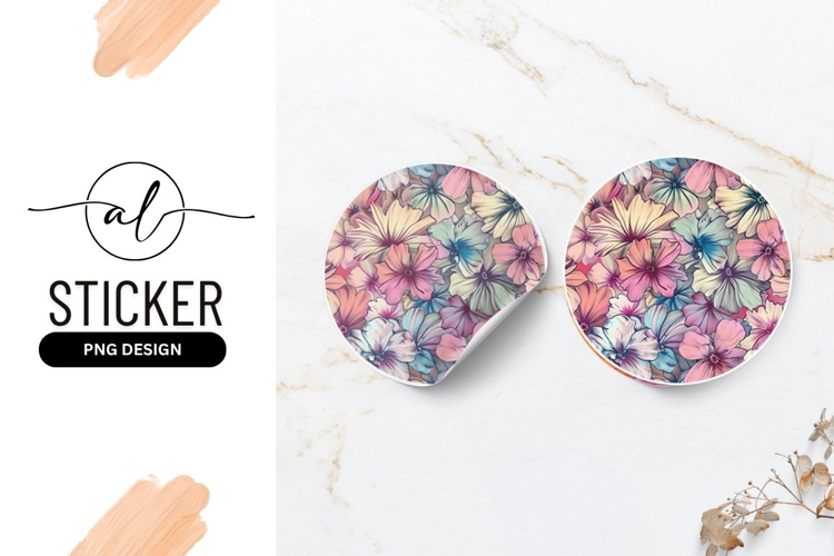 Pastel Flower Pattern Round Sticker Floral Design