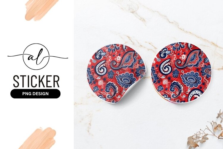 Red And Blue Watercolor Paisley Pattern Round Sticker example image 1