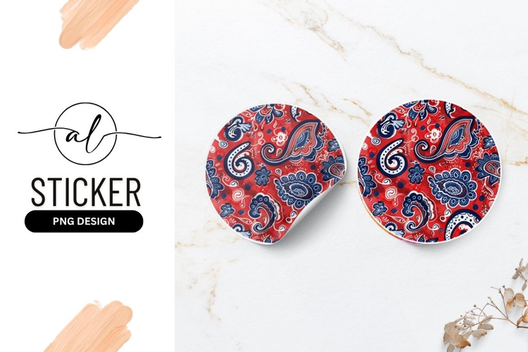 Red And Blue Watercolor Paisley Pattern Round Sticker