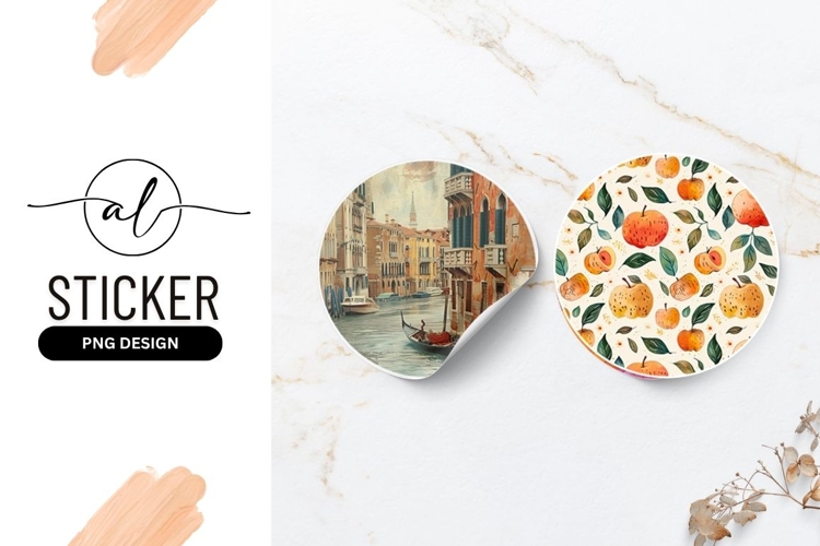 Watercolor Apple And Leaves Round Sticker Png