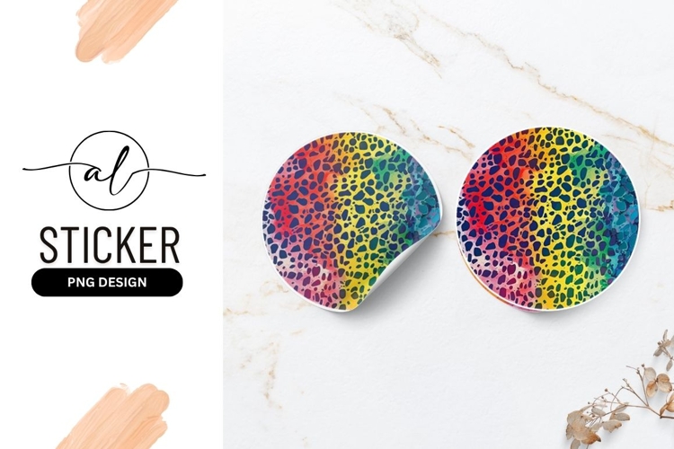 Rainbow Leopard Pattern Abstract Round Sticker Png