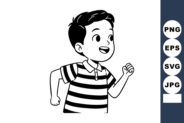 Happy young boy running in striped shirt smiling cheerful ve