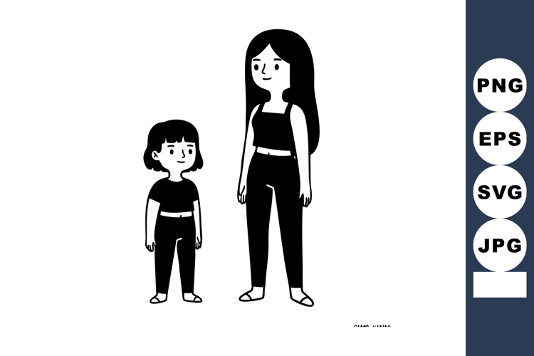 Two girls standing together in black outfits simple vector i
