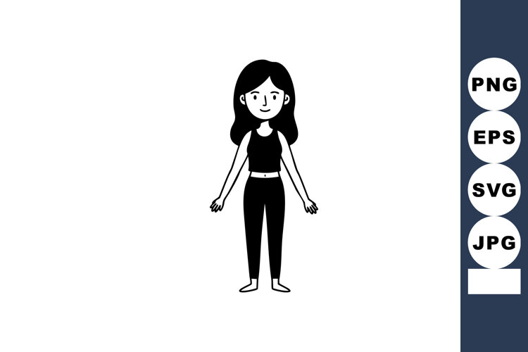 Young woman standing in casual outfit simple black and white example image 1