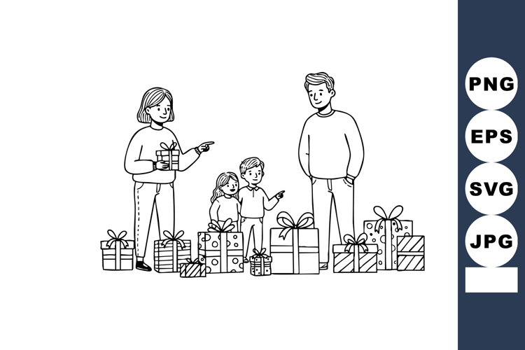 Black And White Family Clipart Image 12