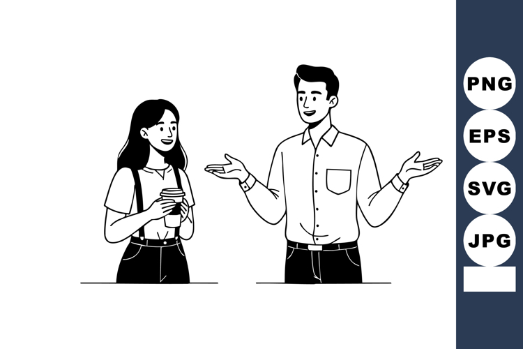Young man and woman having casual conversation while holding
