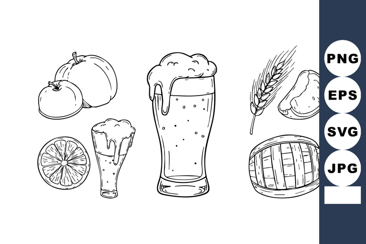 Beer glass with foam and ingredients orange wheat hops barre example image 1