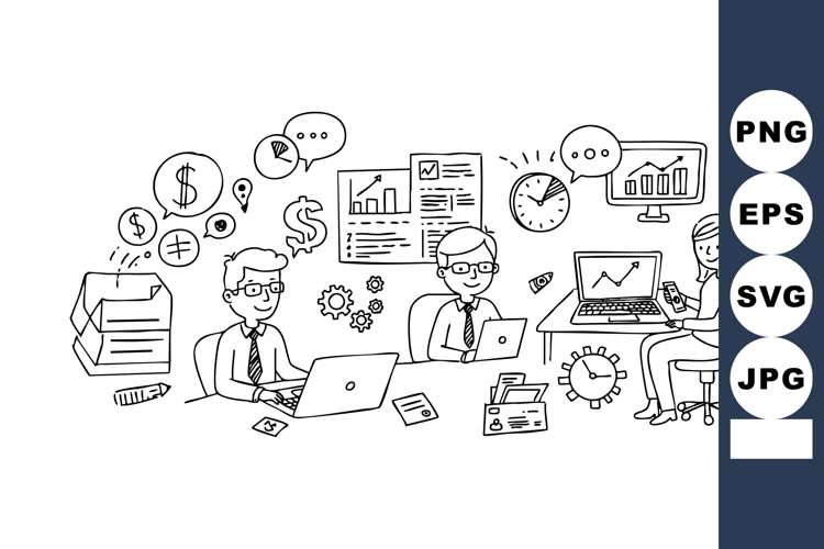 Business people working on laptops with financial charts and