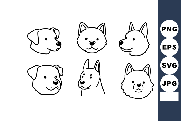 Dog Faces Vector Set with Simple Black Outline Line Art Coll
