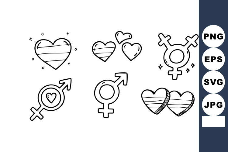 Gender and Pride Symbols Vector Illustration with Hearts and