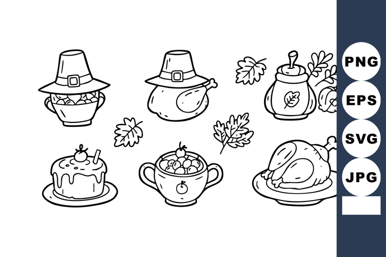 Thanksgiving dinner elements with turkey honey pie and autum
