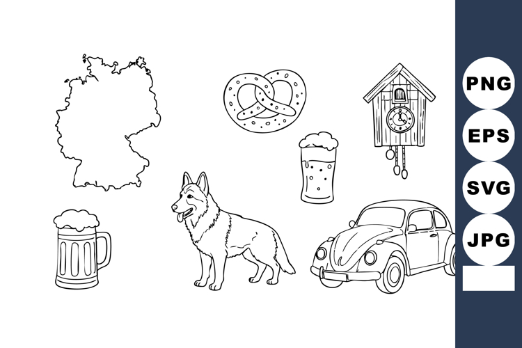German culture icons vector with traditional beer, pretzel,