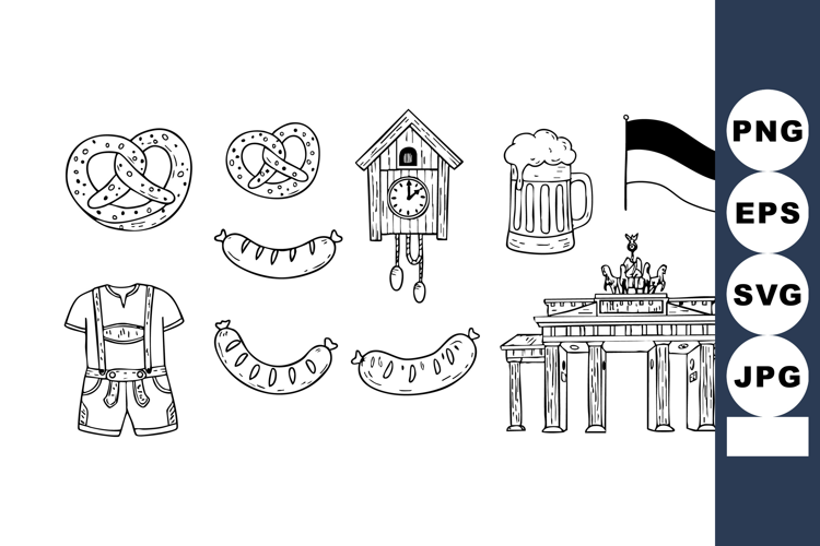German traditional Oktoberfest symbols including pretzel, cu