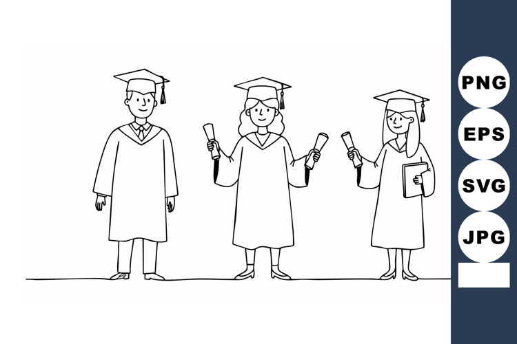 Graduates wearing caps and gowns holding diplomas vector ill