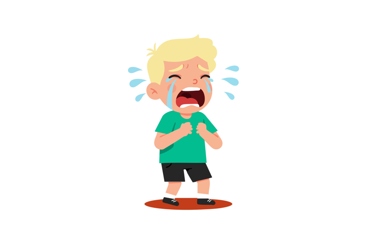 Crying little boy with tears and emotional expression in gre example image 1