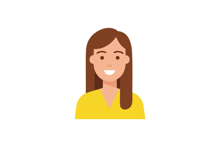 Woman smiling with long brown hair and yellow blouse portrai
