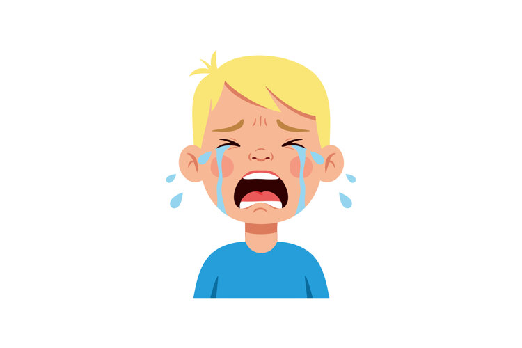 Crying boy with tears streaming down face in blue shirt vect example image 1