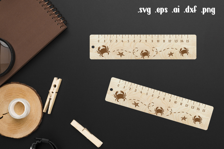 Crab Wooden Ruler Laser Engraving, Back to School Gift