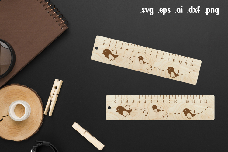 Bird Wooden Ruler Laser Engraving, Back to School Gift