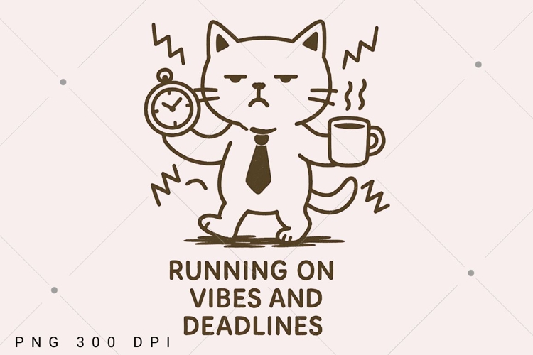 Running On Vibes and Deadlines PNG, Funny Cat Office Humor