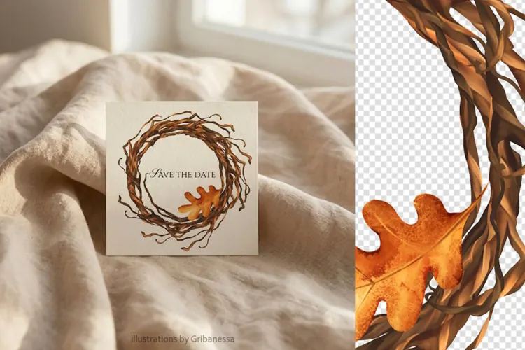 Rustic Autumn Branch Wreath PNG