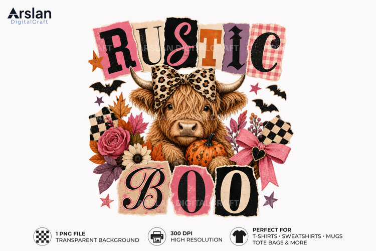 rustic cow png, highland cow halloween, fall cow design, spooky cow png, autumn highland cow, cow sublimation png, farmhouse halloween, fall shirt design, cow lover gift, rustic halloween png