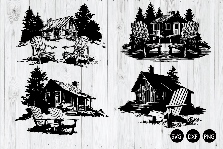 Rustic Cabin Retreat With Adirondack Chairs SVG, Chair SVG