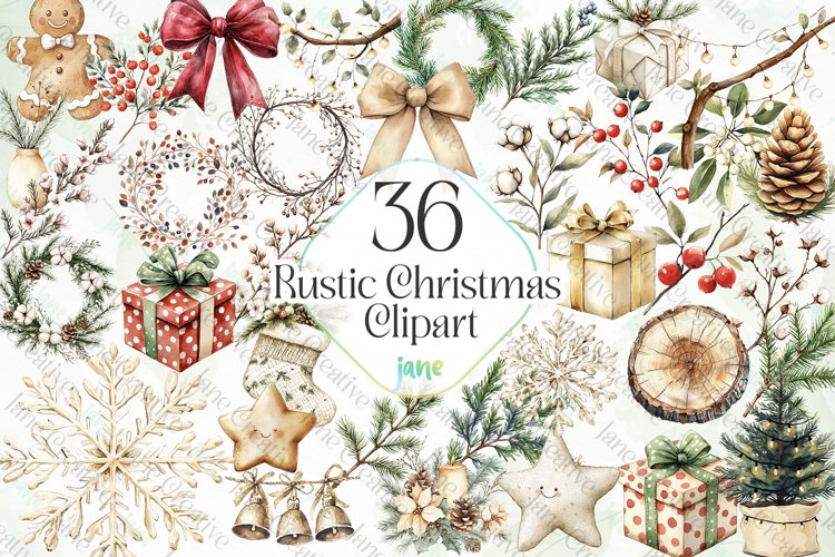 Rustic Christmas Clipart Sublimation example image 1