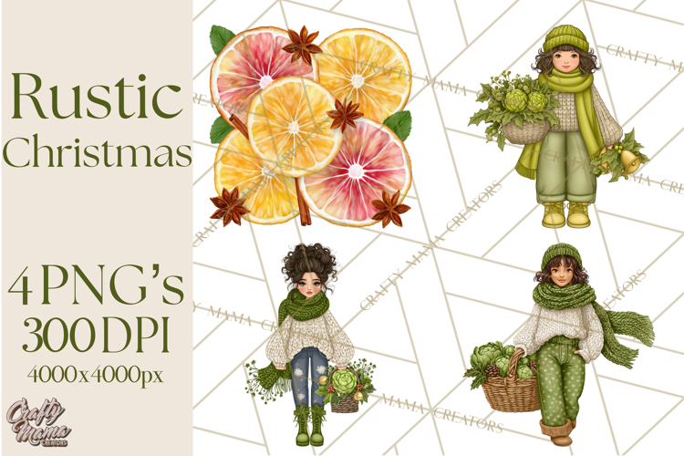 Cottagecore Christmas Clip Art, Cozy Woodland Holiday PNG