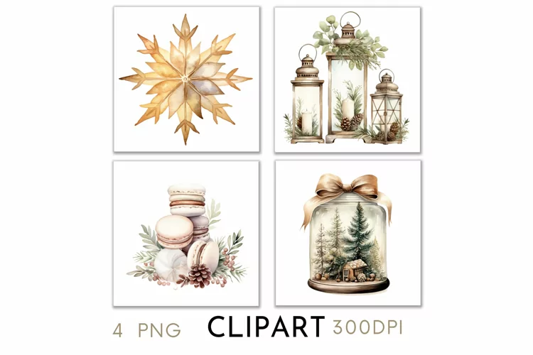 Rustic Christmas Illustrations Watercolor Clipart PNG