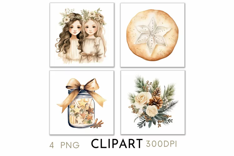 Rustic Christmas Illustrations Watercolor Clipart PNG