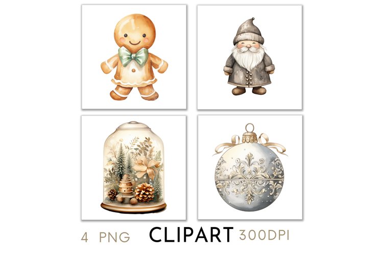 Rustic Christmas Illustrations Watercolor Clipart PNG