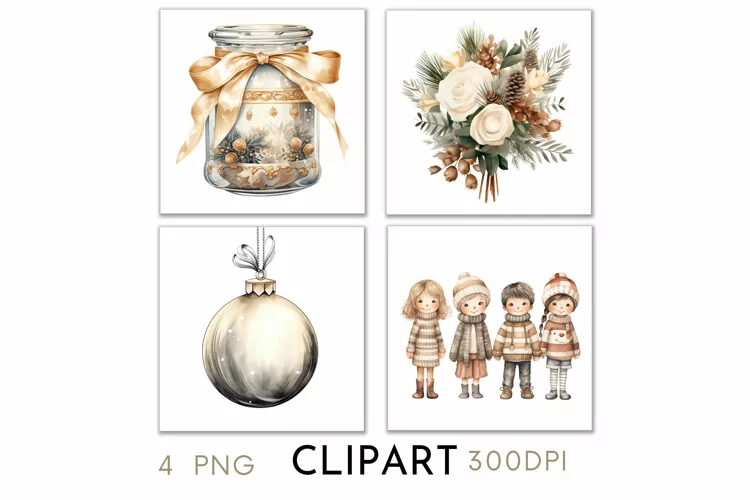 Rustic Christmas Illustrations Watercolor Clipart PNG