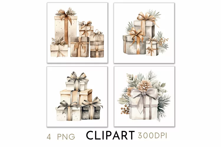 Rustic Christmas Illustrations Watercolor Clipart PNG