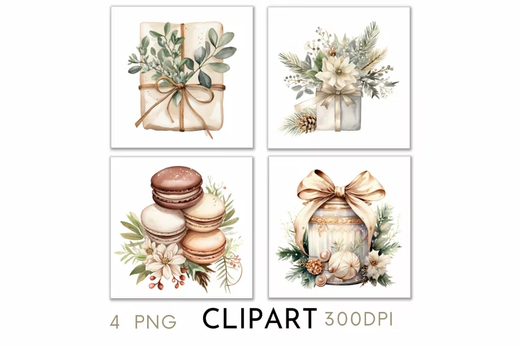 Rustic Christmas Illustrations Watercolor Clipart PNG