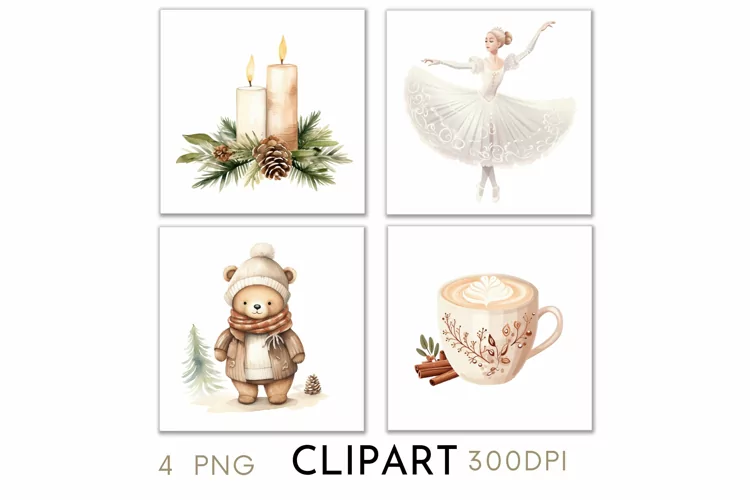 Rustic Christmas Illustrations Watercolor Clipart PNG