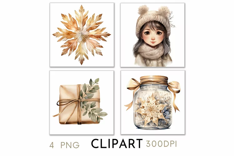 Rustic Christmas Illustrations Watercolor Clipart PNG