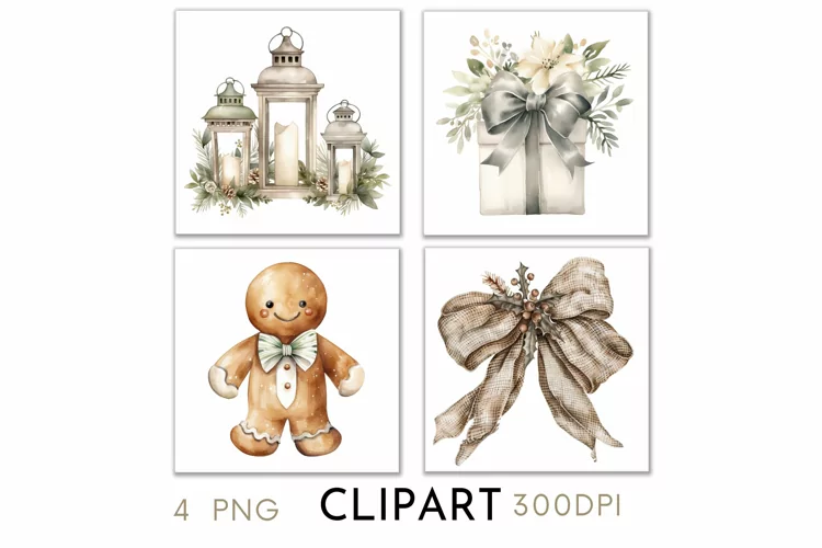 Rustic Christmas Illustrations Watercolor Clipart PNG